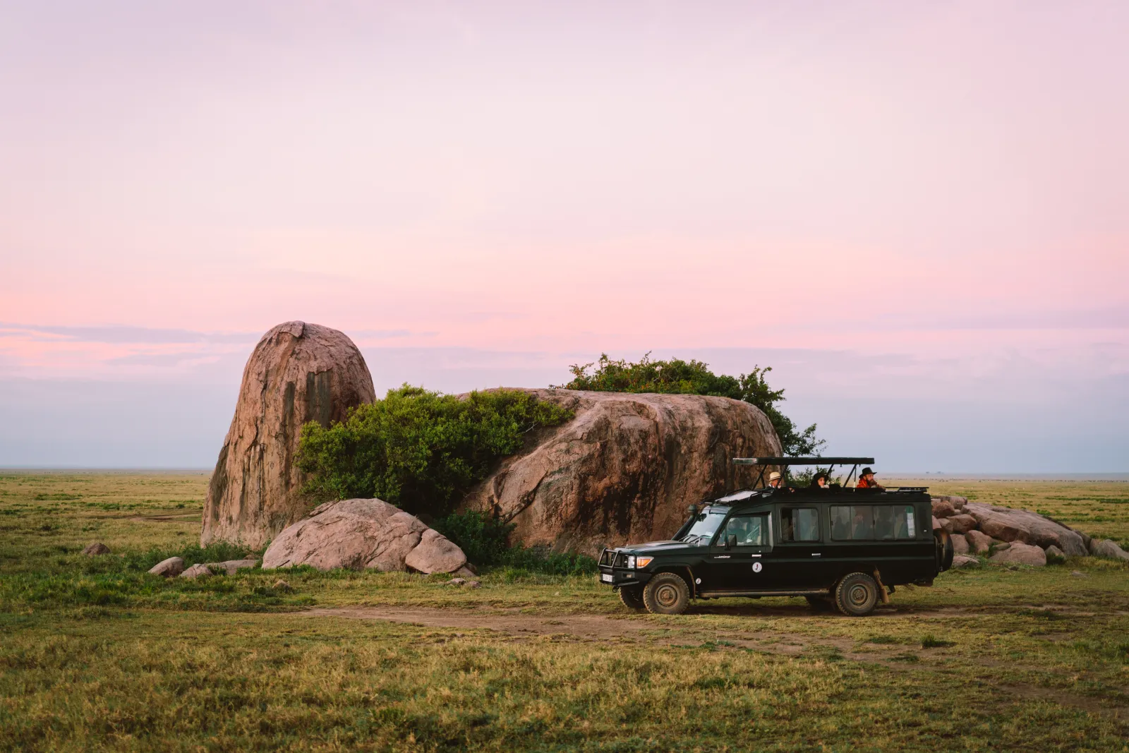 A kopje on the Serengeti plains at dusk